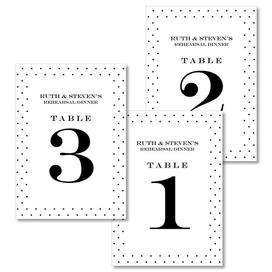 Black Pin Dot Border Table Number Cards